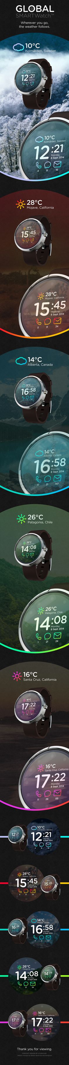 Global SMARTWatch™ // Concept on Behance #ios8 #smartwatch #weather #ux #interface #iwatch #ui #clean #concept #watch #wristwatch #ios