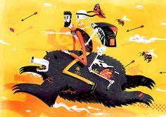 bear, arrow, skeleton, ride, run, illustration