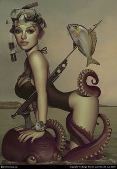 Sashimi's revenge by Serge Birault | 2D | CGSociety #octopus #sashimi #girl