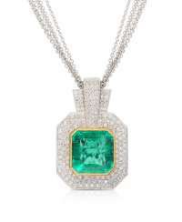 Emerald and diamond pendant with chain
