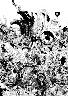 777 #abstract #ink #white #horror #black #vacui #artwork #illustration #and #characters