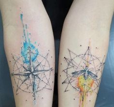 Colorful Compass Tattoos for Couples