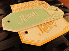 Hang tags on the Behance Network #green #yellow #letterpress #typography