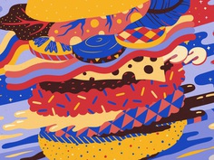 Burger Madness geometric pattern design art illustration food burger fun bright flat vector