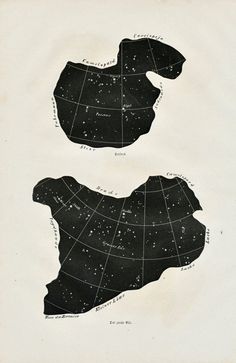 1869 Set of Two German Antique Prints of Constellations. Ursa Major, Perseus, Triangle, Charioteer, Bootes #white #prints #astronomy #black #stars #and #constellations