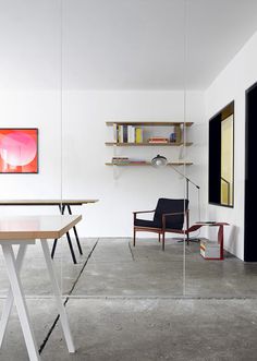 Architecture + Interior #shelves #room #desk #living