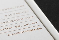Wieske Design by Richard Baird #graphic design #business card #detail #print #metallic #copper