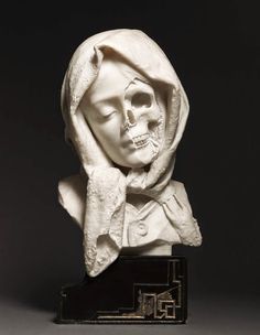 VANITAS WOMAN - 19TH CENTURY Cerca #shroud #sculpture #white #woman #hood #macabre #bust #skull #bones