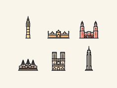 Monuments Icons by Yegor Shustov #icon #icondesign #picto #pictogram #symbol #building #monument #city #line #minimal