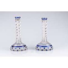 PAIR OF CANDLESTICKS WITH BLUE ACCENTS. RUSSIA.