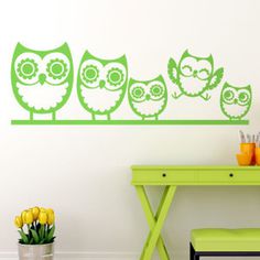 What a cute family of owls! I want these in my sewing room. Vinyl wall decal from http://cozywallart.com/ #decal #owl
