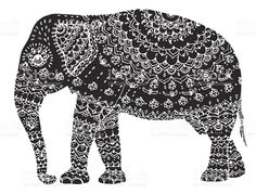 Stylized elephant. Indian . Animal. Ornamental. Line art. Black and white royalty-free stock vector art