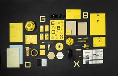 gbox stationary #branding #stationary #business #card #yellow #head #letter #brand #identity #envelope #typography