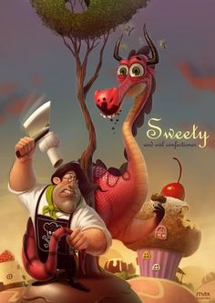 Characters and illustrations on the Behance Network #illustration #dragon #cook #sweet