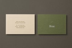 Business card design with coloured paper and blind emboss detail for restaurant Brae by Studio Round #typography