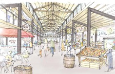 A rendering of the marketplace at Terminal 1 shows the interior of the proposed project.