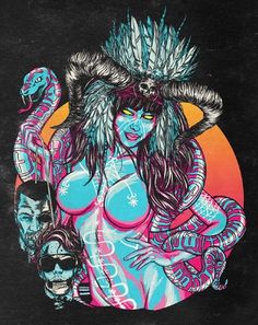 Magia_Negra_notext.jpeg (Image JPEG, 397x500 pixels) #pop #feather #illustration #boobs #horny #horn #satanic #bitch