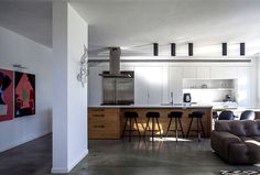 Family Home for a Young Couple iinterior mellow natural colors gray pale blue white exposed wood #interior #kitchen #design