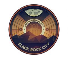 Black Rock - The Everywhere Project #mezzell #justin #badge #rock #burning #city #black #illustration #man #moon