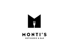 Monti's Logo by Josip Kelava #montis #logo #black #white #monogram #m #letter #single #letterm #bar #restaurant #fork