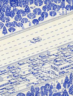 Blue Lines Series by Kevin Lucbert #freeway #traffic #illustration #cars