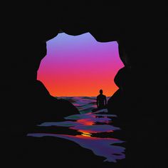 Next Wave (part. II) Artwork b y Quentin Deronzier #artwork #sea #cave #ocean #gradient #sunset #explore #dreamy #reflection