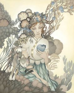 Amy Sol #plants #muted #girl #floral #cat