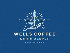 Wells Coffee restaurant drink lockup symbol icon plant hand illustration typography branding logo coffee