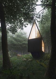 Cabin in a forest with minimal impact on the environment