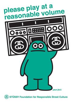 Please Play at a Reasonable Volume - James Jarvis #stussy #ghettoblaster #illustration #sound #music #green