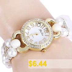 Yulan #Quartz #Chain #Watch #Double #Beads #Strap #Diamond #Round #Dial #for #Women #- #WHITE