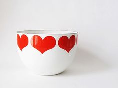 {Object Found} Kaj Franck Enamel Bowl #heart #white #red #kaj #bowl #franck #arabia #love