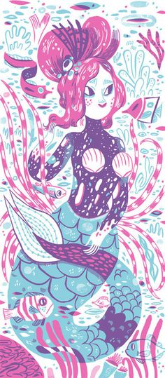 Two color orca-inspired mermaid loveliness; part of a new print. Letterpress here we come. #illustration