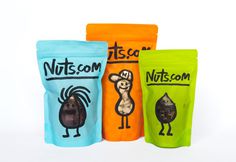 New packaging with illustrated character detail designed by Pentagram for nut, snack, tea and coffee brand Nuts.com #packaging