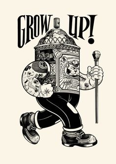 Grow up on Behance #ink #white #black #illustration #tattoos #and #spray #can