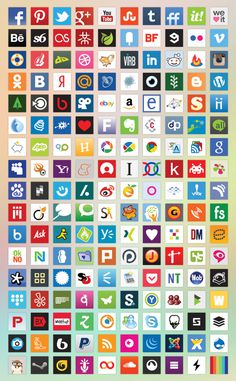 Basic Square Gradient Color Icons Set #square #web #icons #social