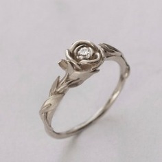 Rose Engagement Ring, Flower Engagement Ring, White Gold and Diamond engagement ring, engagement rin -