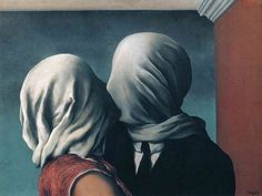 Surrealism painting called "The Lovers" by Rene Magritte #surrealism #surrealistic #painting #paintings