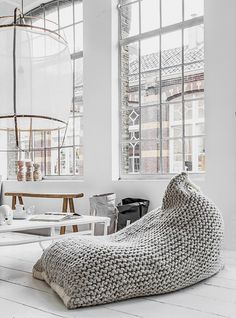 Zilalila nest bean bags are made of the finest New-Zealand wool, lovingly knitted by women in Nepal who are working on fair trade principles #interior #lamp #white #textiles #bag