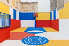 Pigalle Creates a Colorful Basketball Court Between Paris Apartments Inspired by 1930s artwork 'Sportsmen' by Russian artist Kasimir Mal