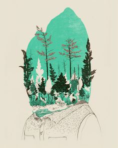 The Natural and Urban Collide in the Drawings of Pat Perry #ink #head #illustration #pen #forest #drawing #green