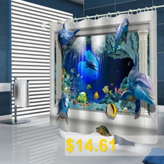 3D #Dolphin #Turtle #Home #Shower #Curtain #- #SKY #BLUE