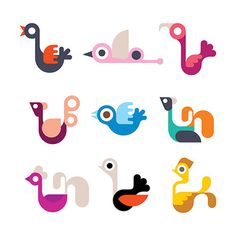Birds - set of vector icons. Isolated on white background.