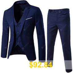 Men'S #High-Quality #Business #Suit #Three-Piece #Suit #One #Button #Suit #Blazers #Set #- #CADETBLUE