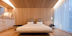Modern wooden bed in bedroom of toy bears house #bears #toys #house #modern #teddy #art #bear