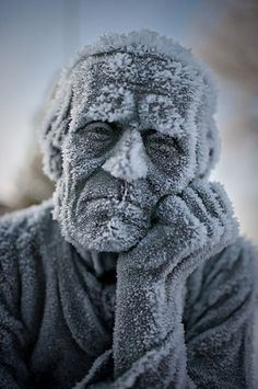 Frost Bite | Colossal #sculpture #statue #photography #frost #man #ice