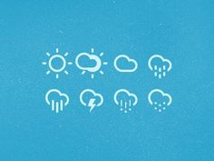 Dribbble - Weather Icons by Adam Whitcroft #sun #clouds #white #weather #cloud #icons #rain #blue