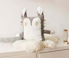 Cat Plush Eco Friendly Upcycled Fabric Accent Cushion Decorative Throw Pillow Handmade #plush #handmade #cat #plushie