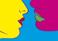 Kiss cuatro by Adria Molins #couple #pink #illustrator #design #yellow #lips #kiss #arts #illustration #art #street #blue #love #green