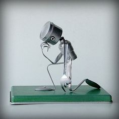 Tebowing robot recycled art sculpture kitchen robot by leuckit #thinker #idea #thinking #robot